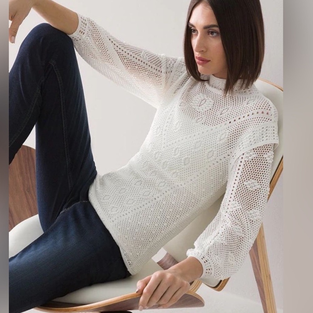 White House Black Market white Pointelle Pullover Size Small - Picture 2 of 13